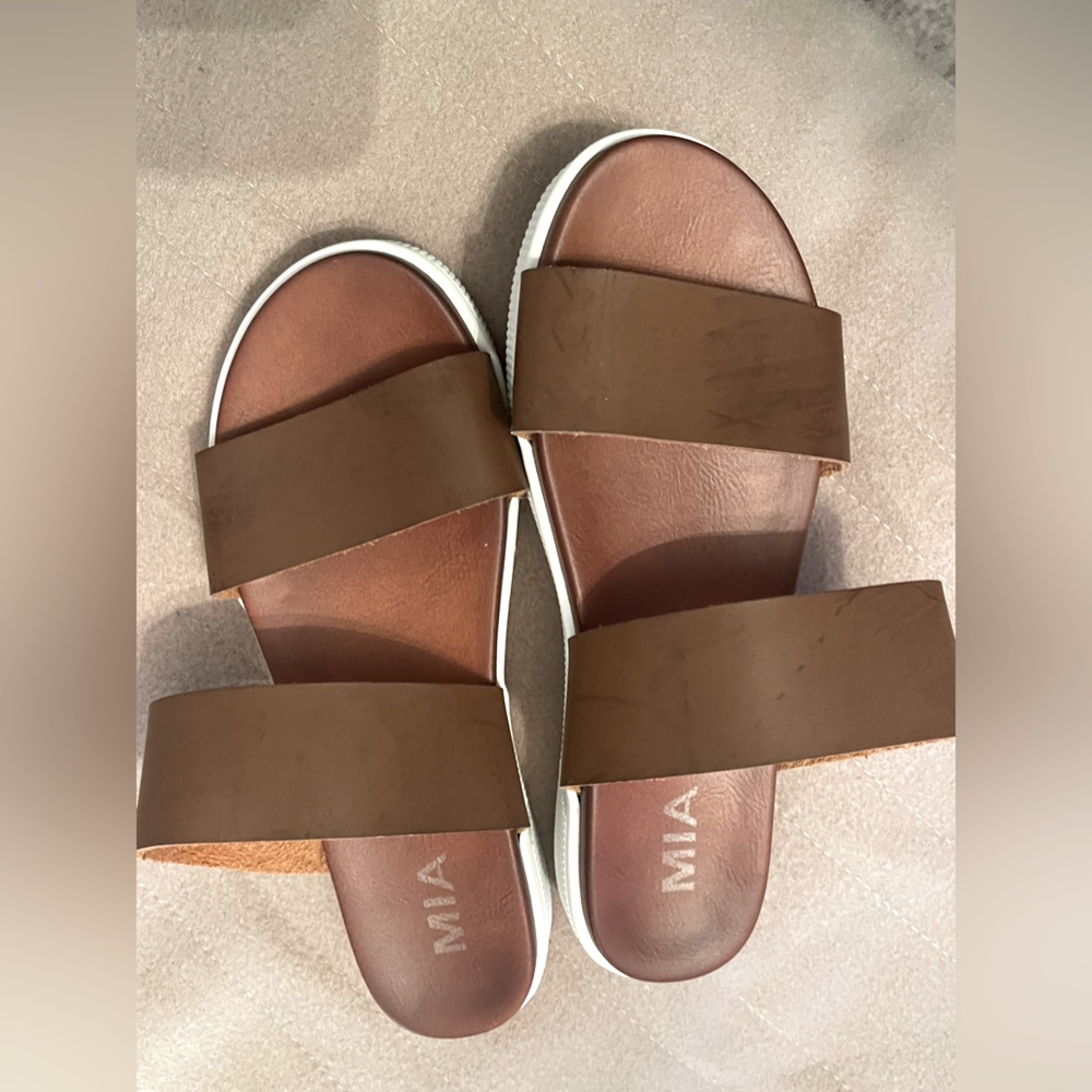 Brown slide on platform sandals size 7